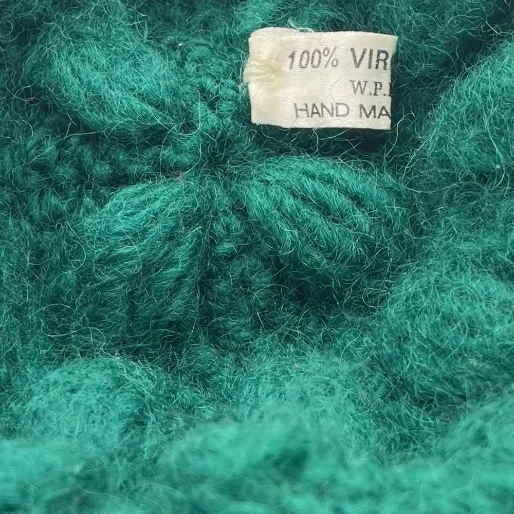 Vintage Italian Wool Green Chunky Knit Winter Fall Beanie Hat Cottagecore Knobby - Picture 15 of 15